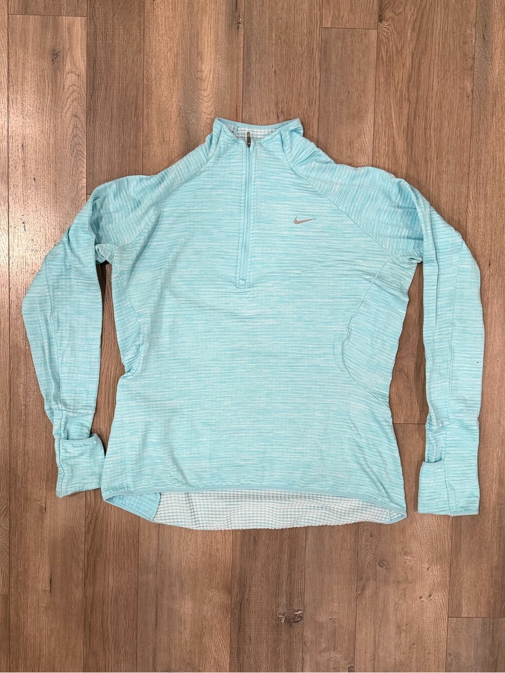 Nike Women's Light Aqua Quarter-Zip Long Sleeve Top